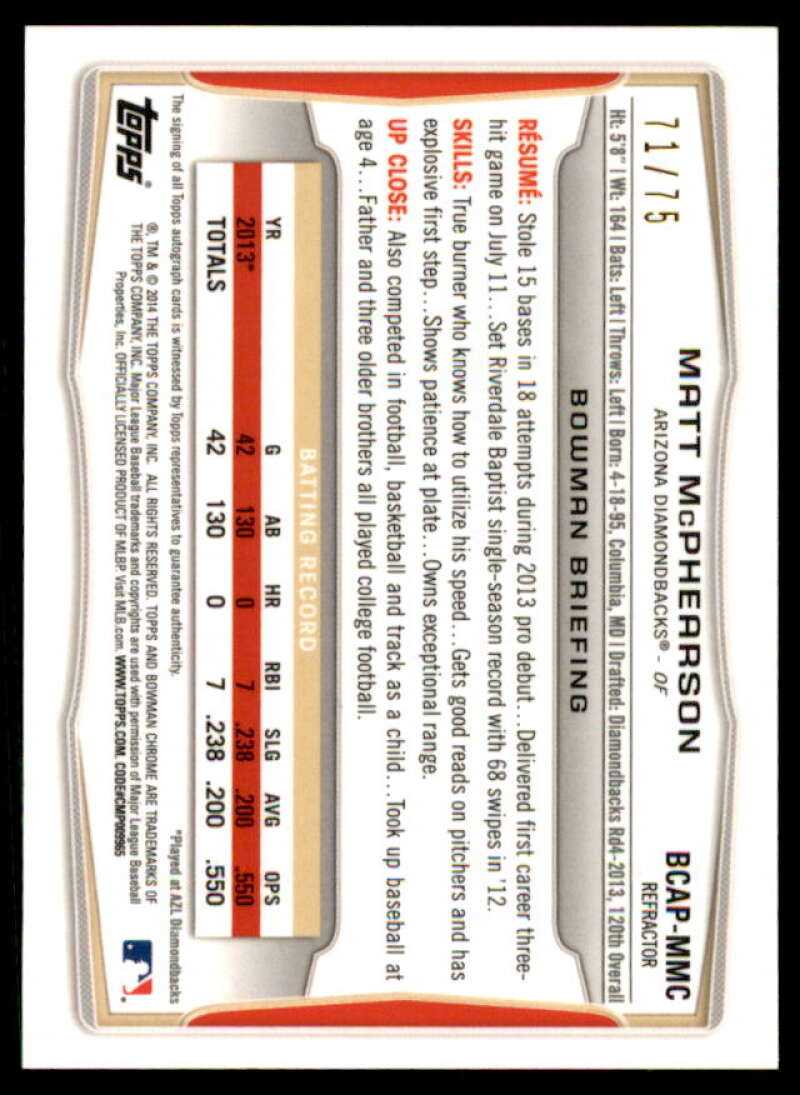 Matt McPhearson 2014 Bowman Chrome Prospect Autographs Green Ref #BCAPMMC  Image 2
