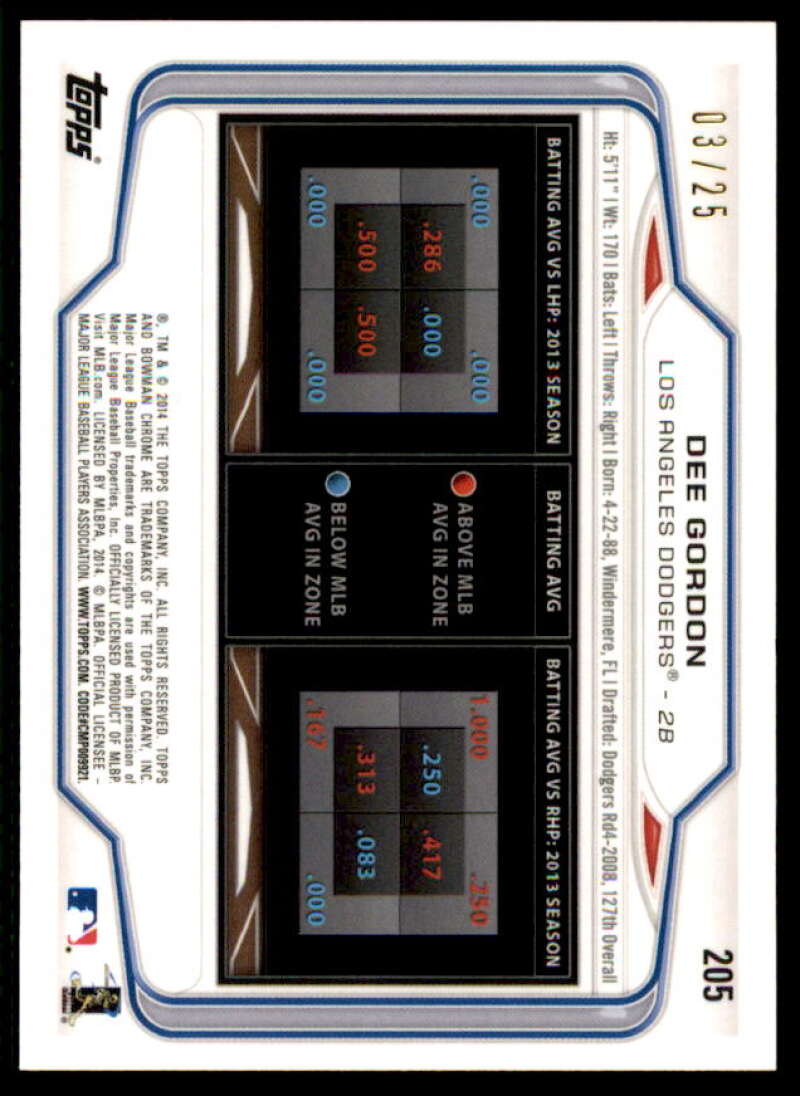 Dee Gordon Card 2014 Bowman Chrome Orange Refractors #205  Image 2