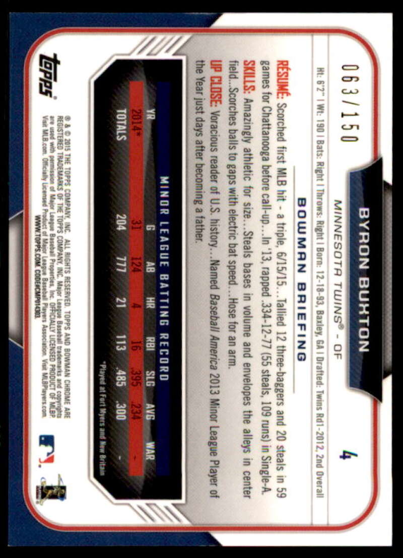 Byron Buxton Card 2015 Bowman Chrome Blue Refractors #4  Image 2