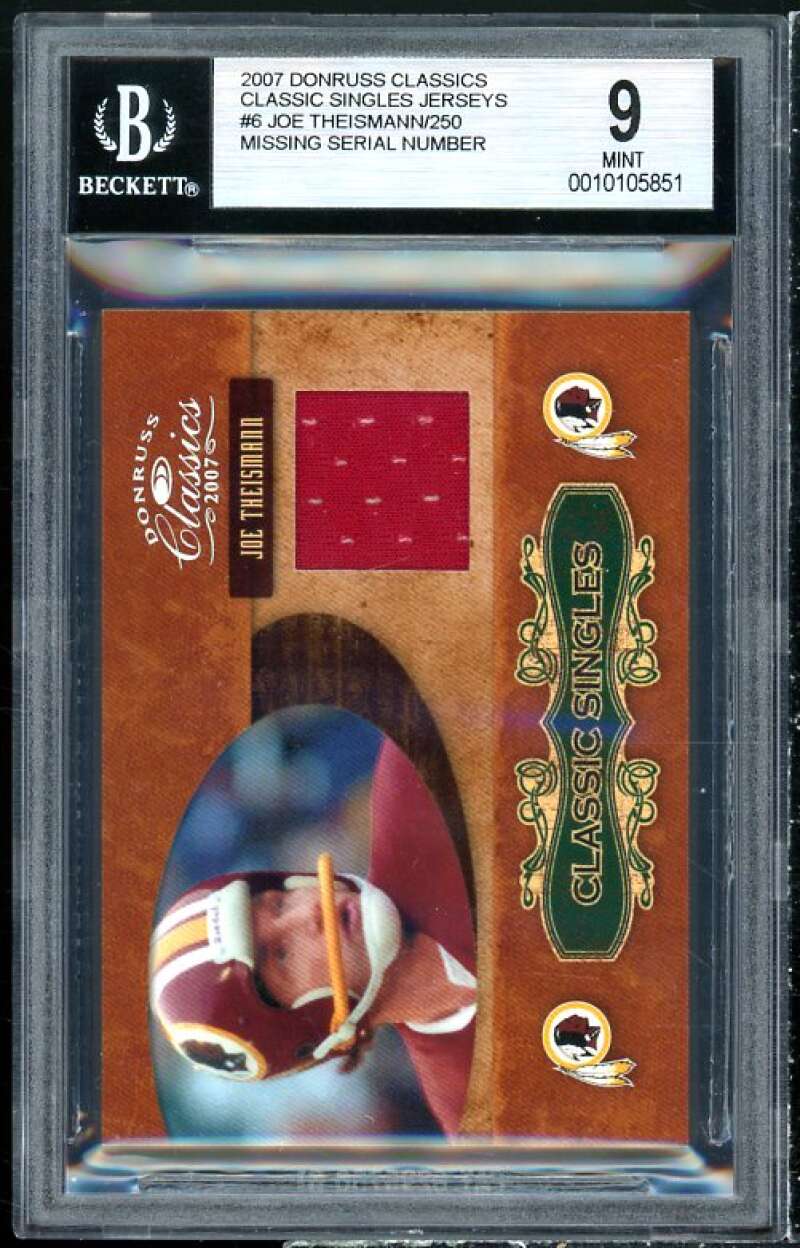 Joe Theismann 2007 Donruss Classics Classic Singles Jerseys #6 BGS 9 Image 1