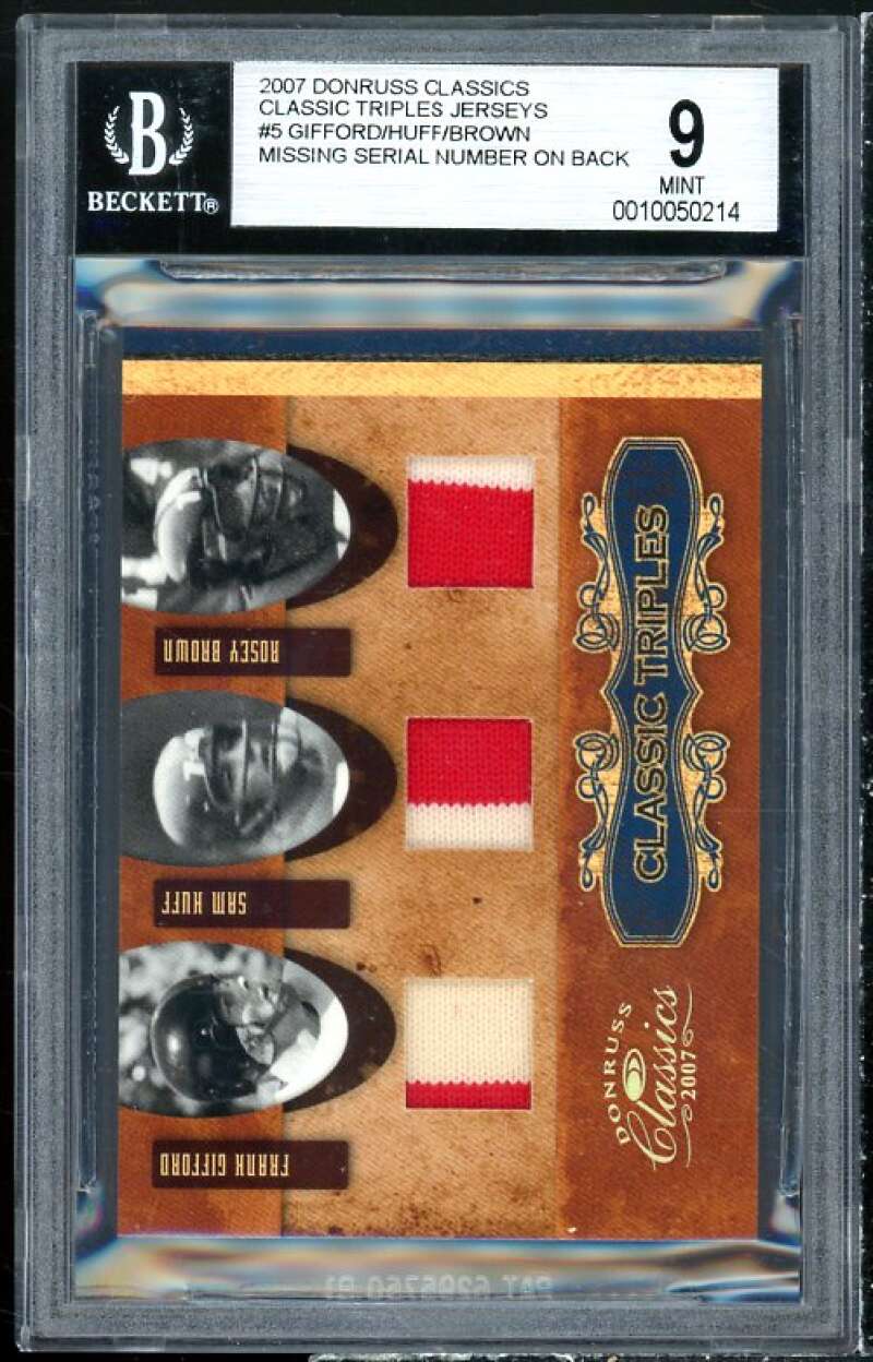 Frank Gifford/Huff/ Jim Brown 2007 Donruss Classics Triple Jerseys #5 BGS 9 Image 1