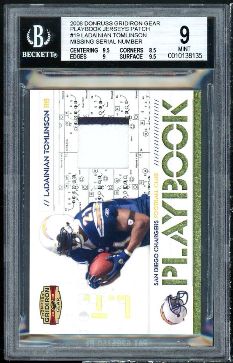 LaDainian Tomlinson 2008 Donruss Gridiron Gear Playbook Jerseys Patch #19 BGS 9 Image 1