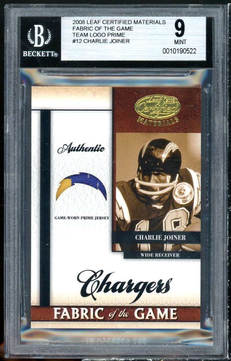 Charlie Joiner 2008 Leaf Certified Materials Fabric Of Game Team Logo #12 BGS 9 Image 1