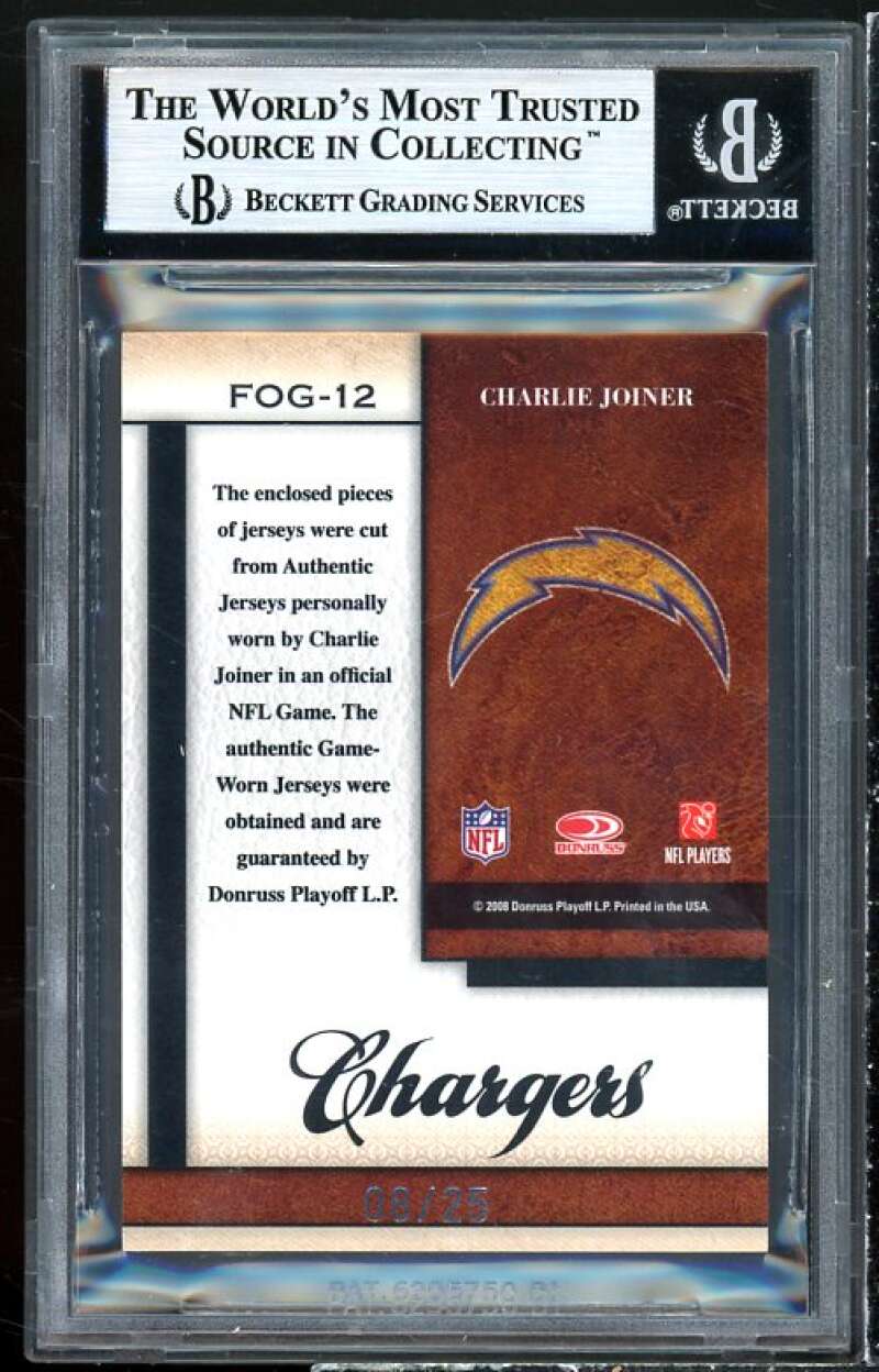 Charlie Joiner 2008 Leaf Certified Materials Fabric Of Game Team Logo #12 BGS 9 Image 2