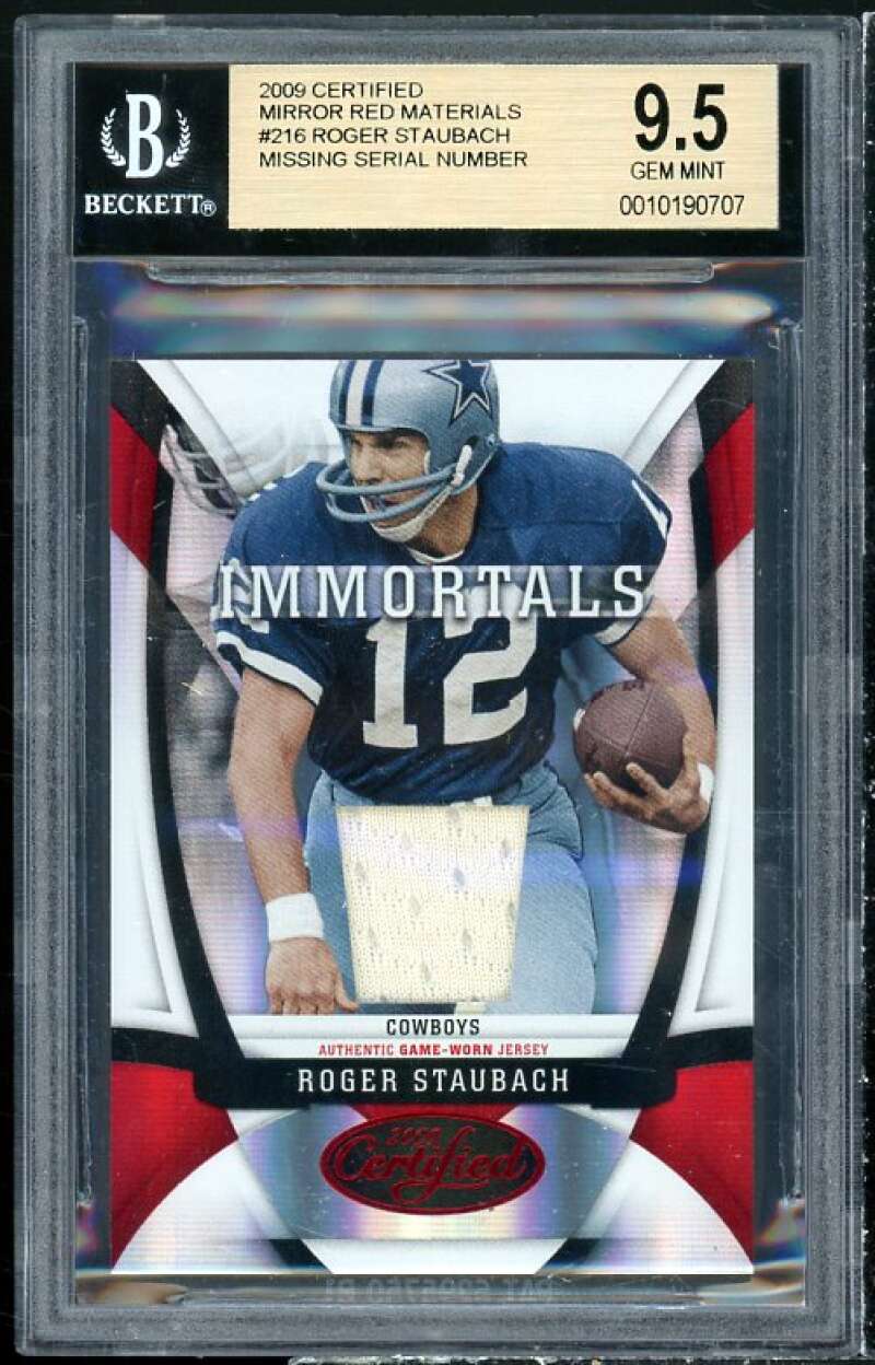 Roger Staubach Card 2009 Certified Mirror Red Materials #216 BGS 9.5 Image 1