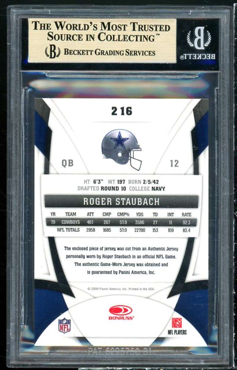 Roger Staubach Card 2009 Certified Mirror Red Materials #216 BGS 9.5 Image 2