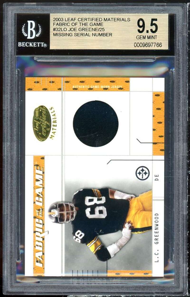 Joe Greene Card 2003 Leaf Certified Materials Fabric Of The Game #32 BGS 9.5 Image 1