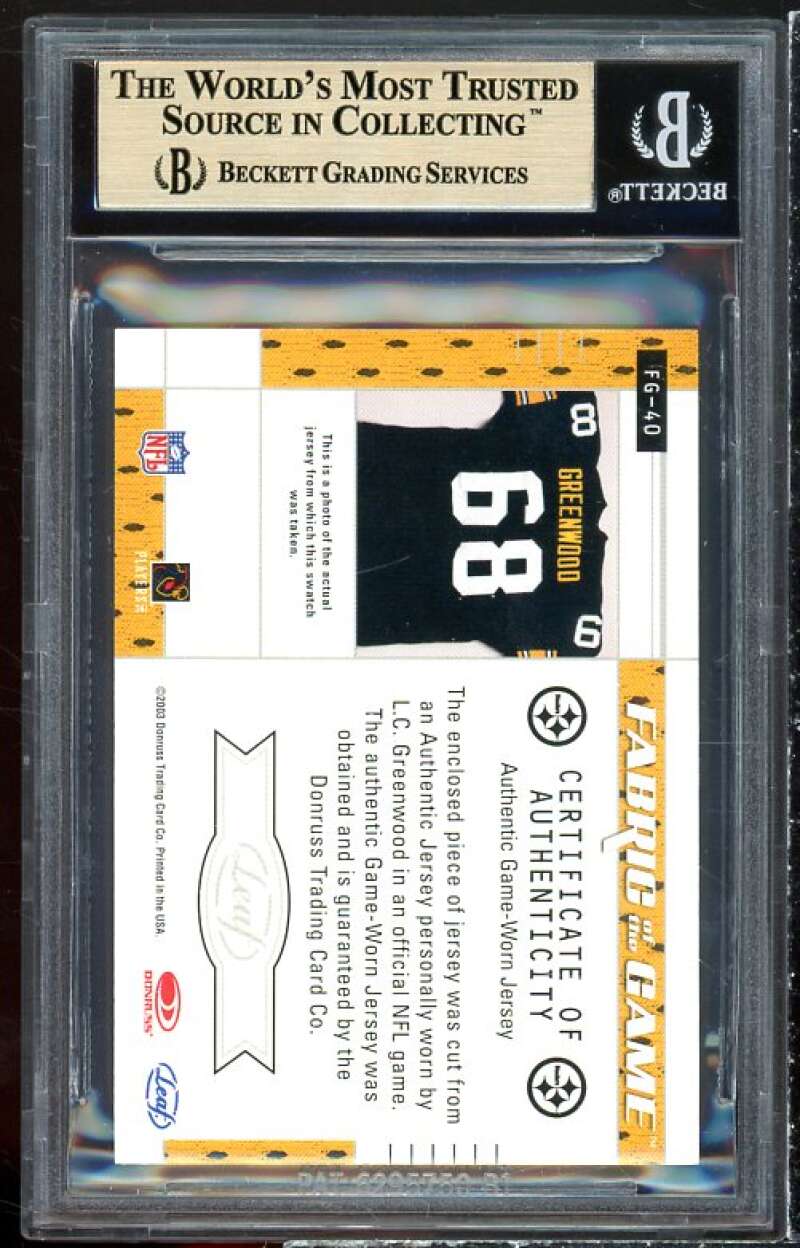 Joe Greene Card 2003 Leaf Certified Materials Fabric Of The Game #32 BGS 9.5 Image 2