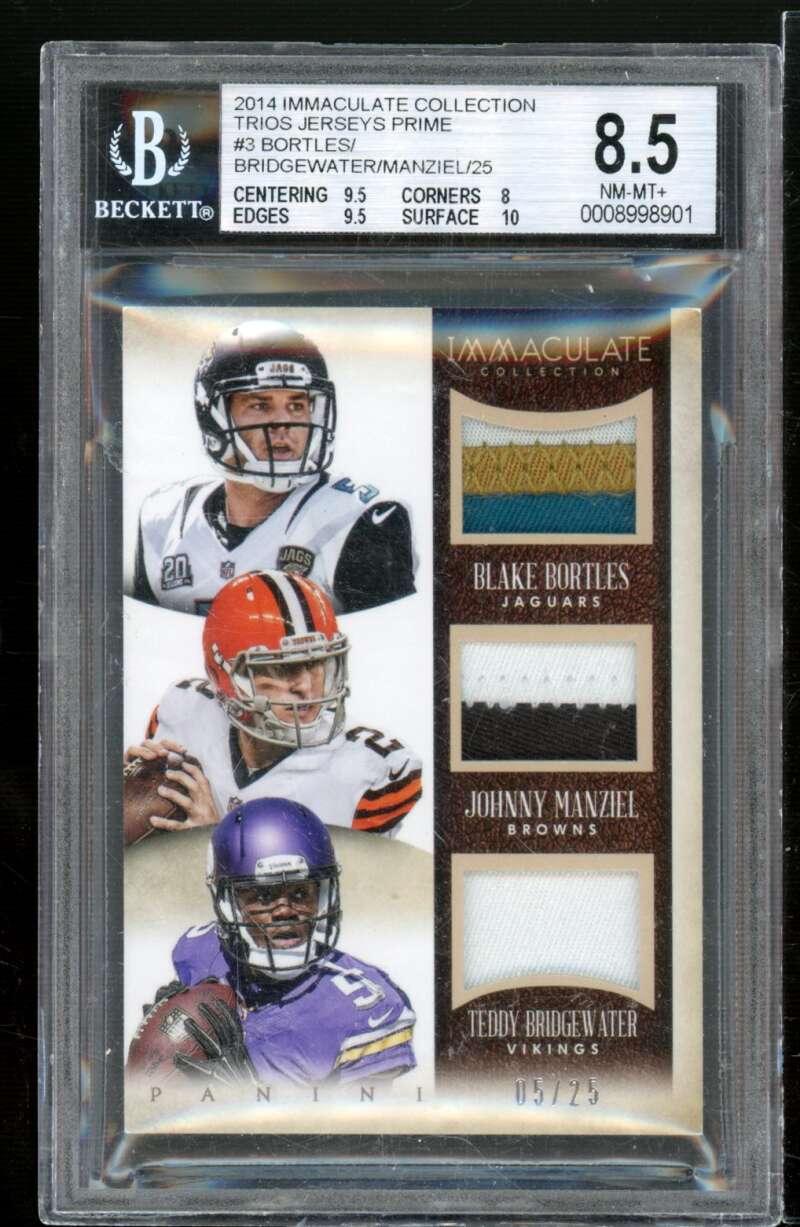 Manziel/Bortles/Bridgwater Rookie 2014 Immaculate Collection Trio Jsy #3 BGS 8.5 Image 1