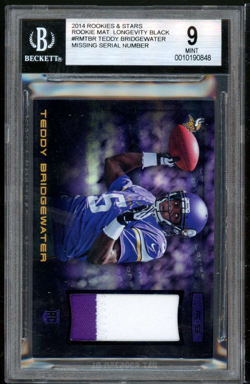 Teddy Bridgewater Rookie 2014 Rookies Stars Mat Longevity Black #RMTBR BGS 9 Image 1