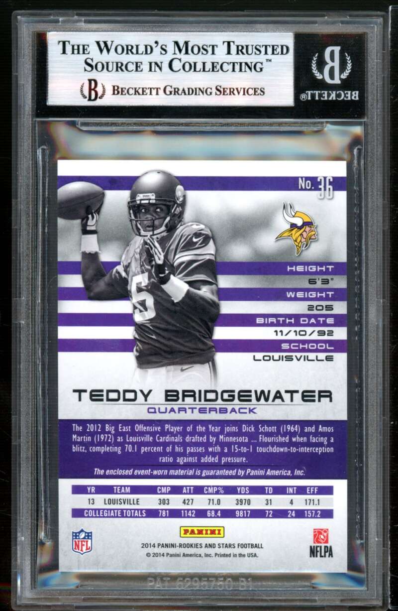 Teddy Bridgewater Rookie 2014 Rookies Stars Mat Longevity Black #RMTBR BGS 9 Image 2