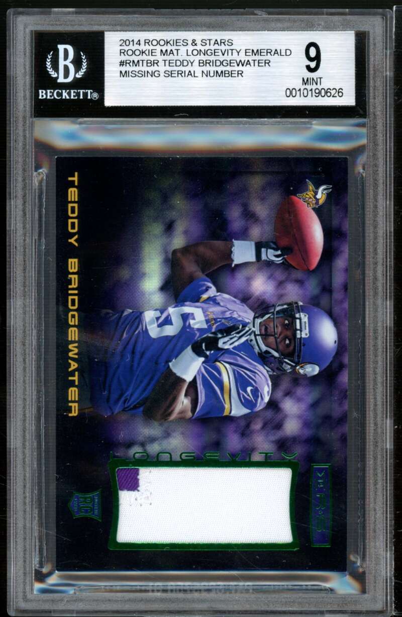 Teddy Bridgewater Rookie 2014 Rookies Stars Mat Longevity Emerald #RMTBR BGS 9 Image 1