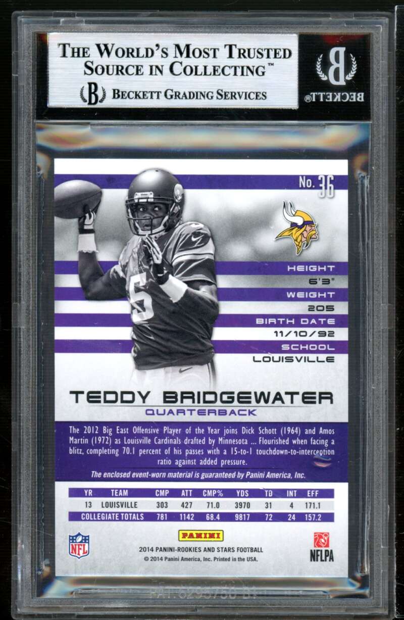 Teddy Bridgewater Rookie 2014 Rookies Stars Mat Longevity Emerald #RMTBR BGS 9 Image 2