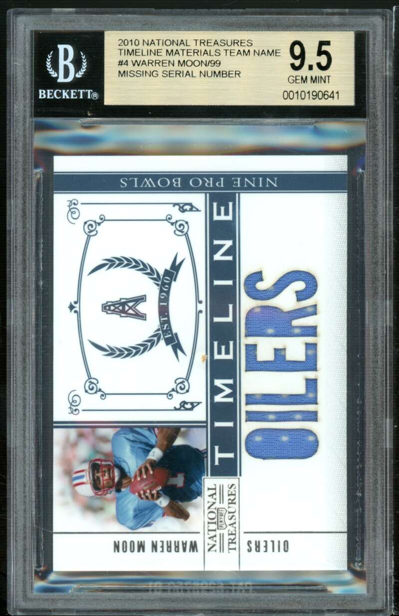 Warren Moon 2010 National Treasures Timeline Mat Team Player Name #4 BGS 9.5 Image 1