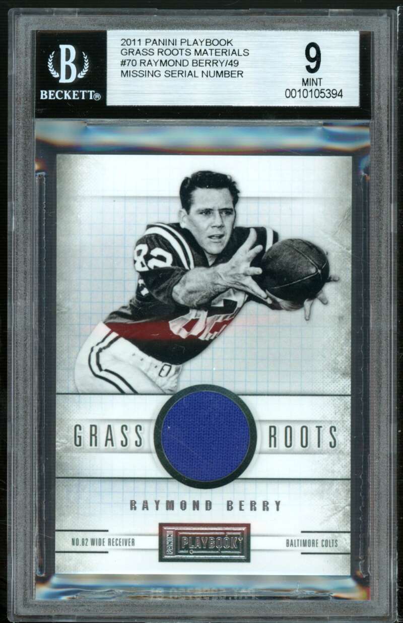 Raymond Berry Card 2011 Panini Playbook Grass Roots Materials #70 BGS 9 Image 1