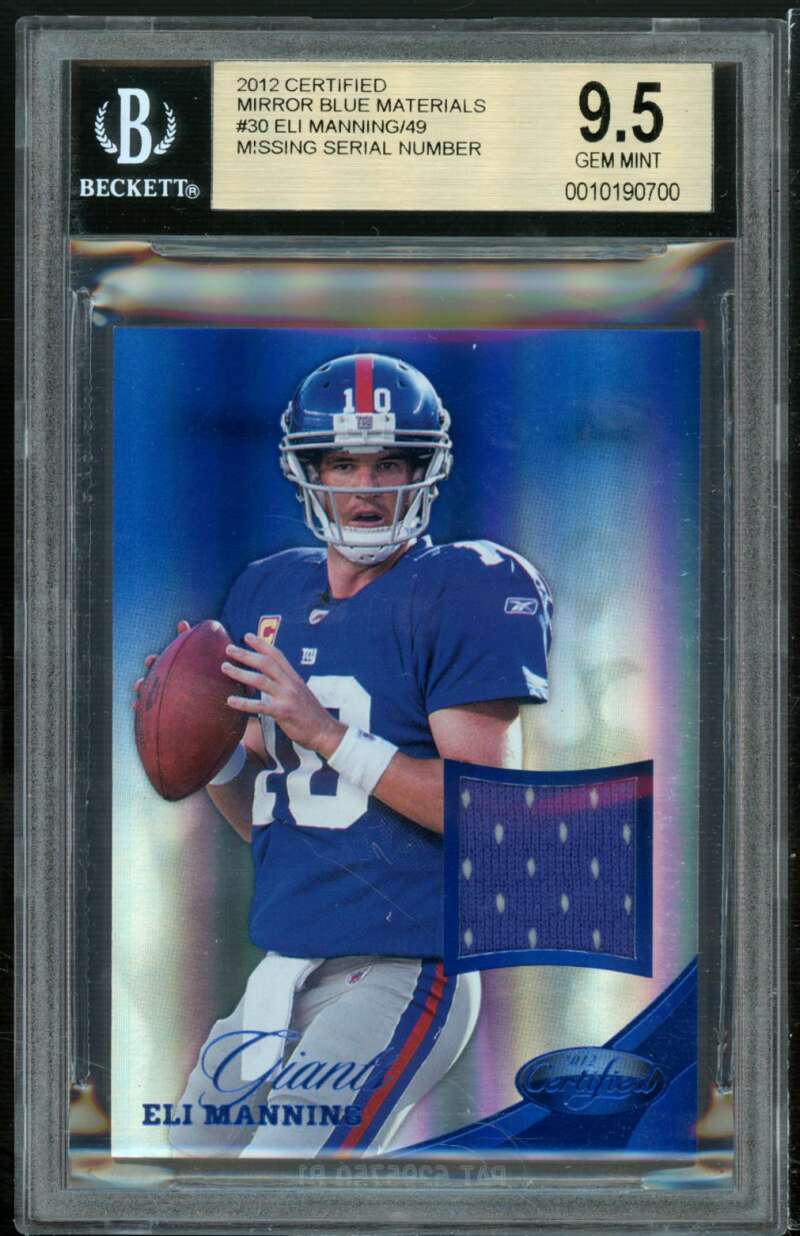 Eli Manning Card 2012 Certified Mirror Blue Materials #30 BGS 9.5 Image 1