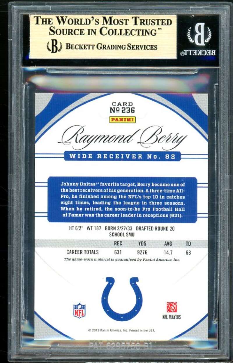 Raymond Berry Card 2012 Certified Mirror Blue Materials #236 BGS 9.5 Image 2