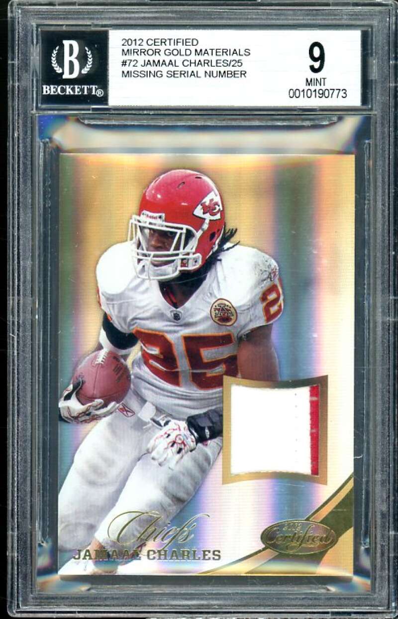 Jamaal Charles Card 2012 Certified Mirror Gold Materials #72 BGS 9 Image 1