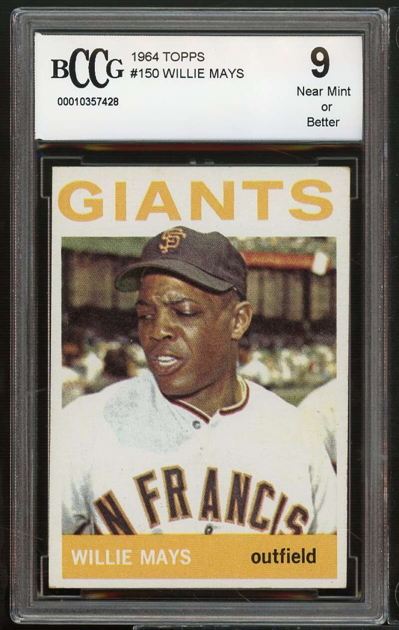 1964 Topps #150 Willie Mays Card BGS BCCG 9 Near Mint+ Image 1