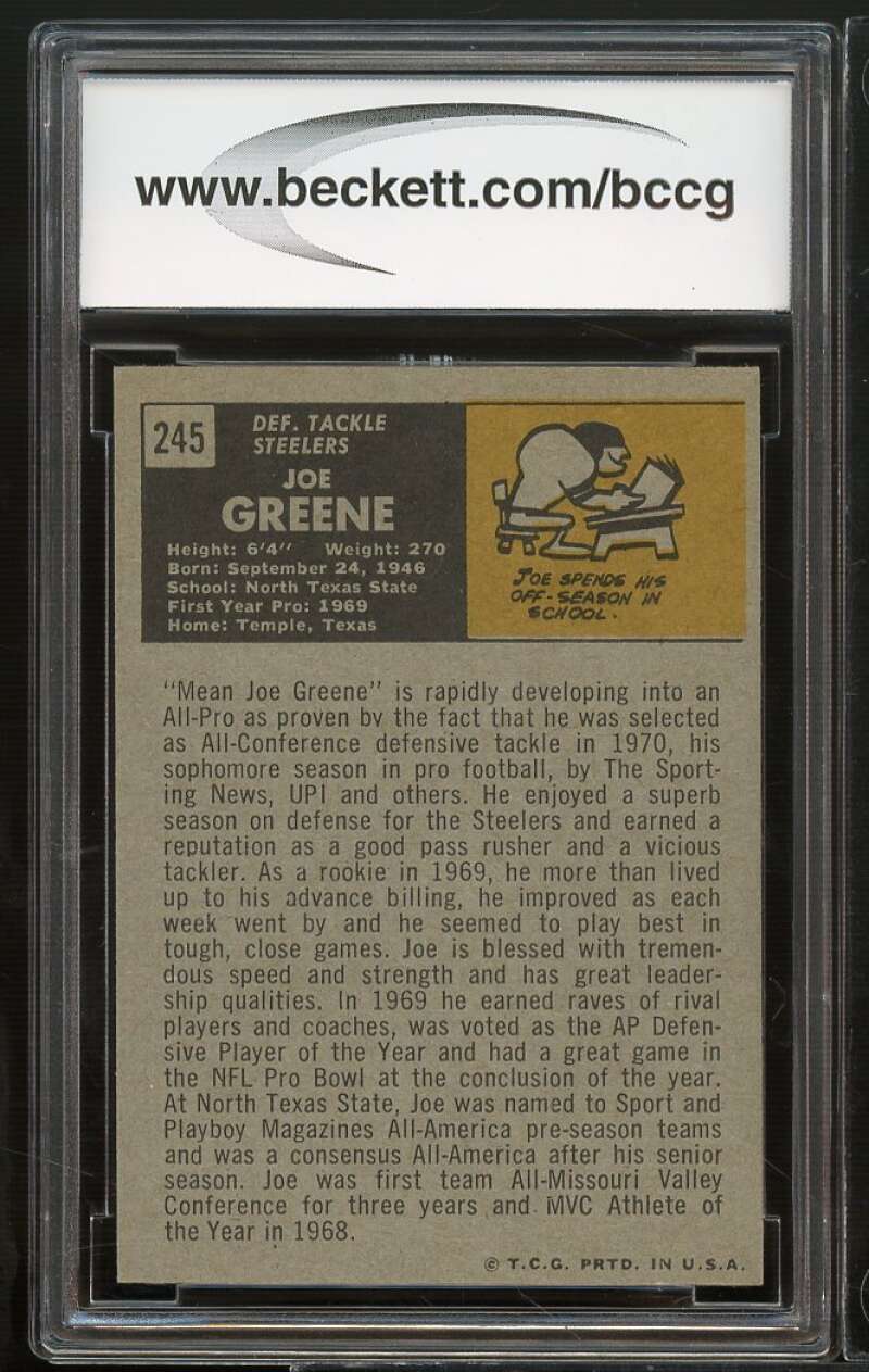 1971 Topps #245 Joe Greene Rookie Card BGS BCCG 9 Near Mint+ Image 2