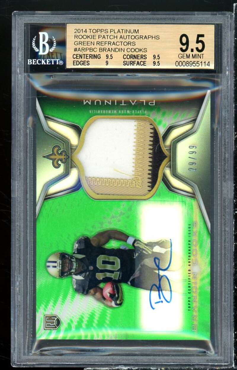 Brandin Cooks 2014 Topps Platinum Rookie Patch Auto Green Refractors #BC BGS 9.5 Image 1