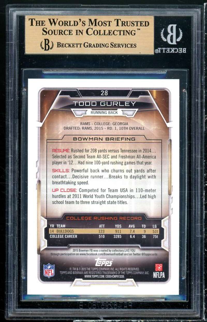 Todd Gurley Rookie Card 2015 Bowman Black #28 BGS 9.5 (9.5 9.5 9.5 9) Image 2