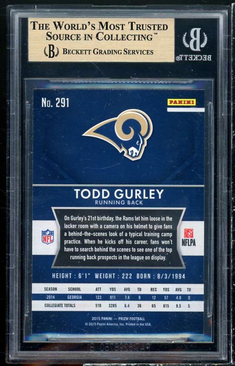 Todd Gurley Rookie Card 2015 Panini Prizm #291A BGS 9.5 (9.5 9.5 9.5 9.5) Image 2