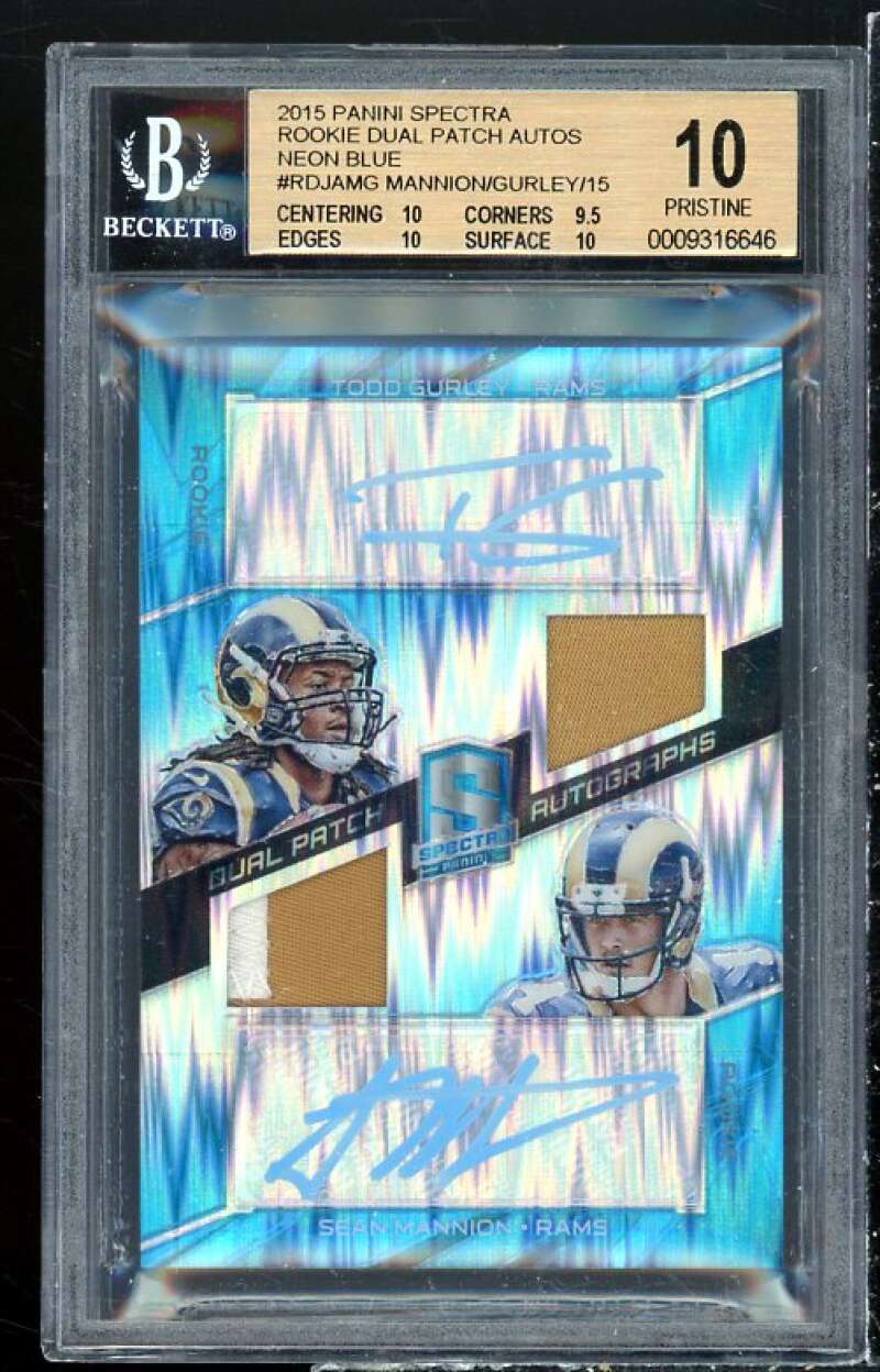 Todd Gurley 2015 Panini Spectra Patch Autos Neon Blue #RDJAMG (PRISTINE) BGS 10 Image 1