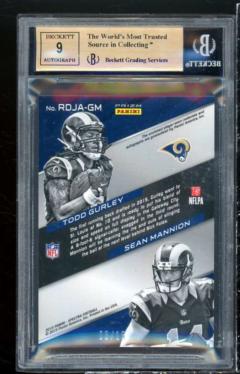 Todd Gurley 2015 Panini Spectra Patch Autos Neon Blue #RDJAMG (PRISTINE) BGS 10 Image 2