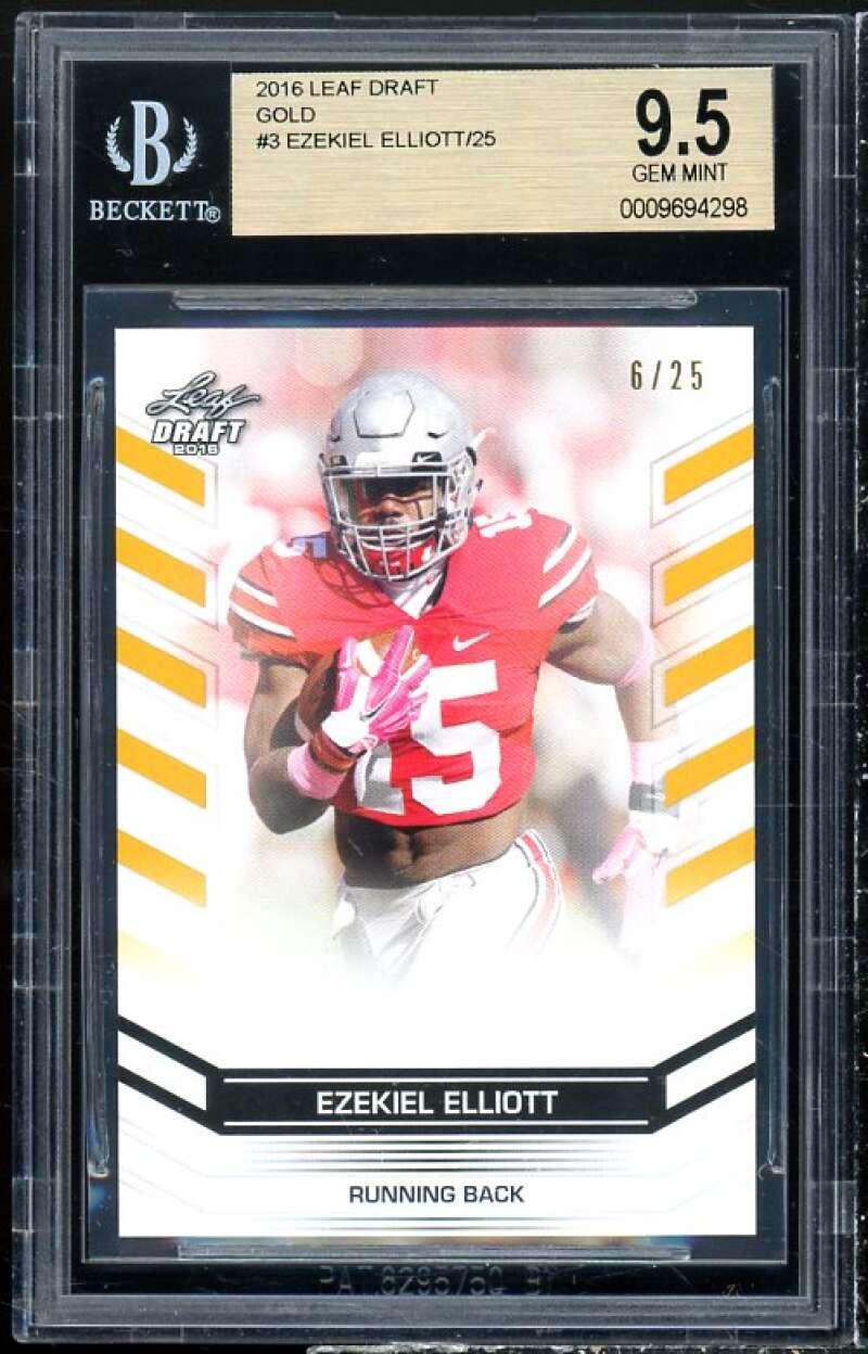 Ezekiel Elliott Rookie Card 2016 Leaf Draft Gold #3 (ser # 6/25) BGS 9.5 Image 1