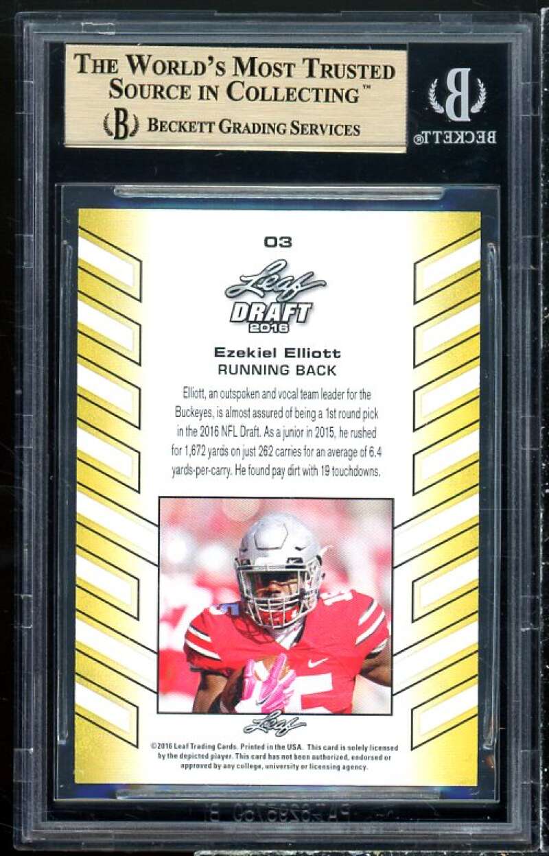 Ezekiel Elliott Rookie Card 2016 Leaf Draft Gold #3 (ser # 6/25) BGS 9.5 Image 2