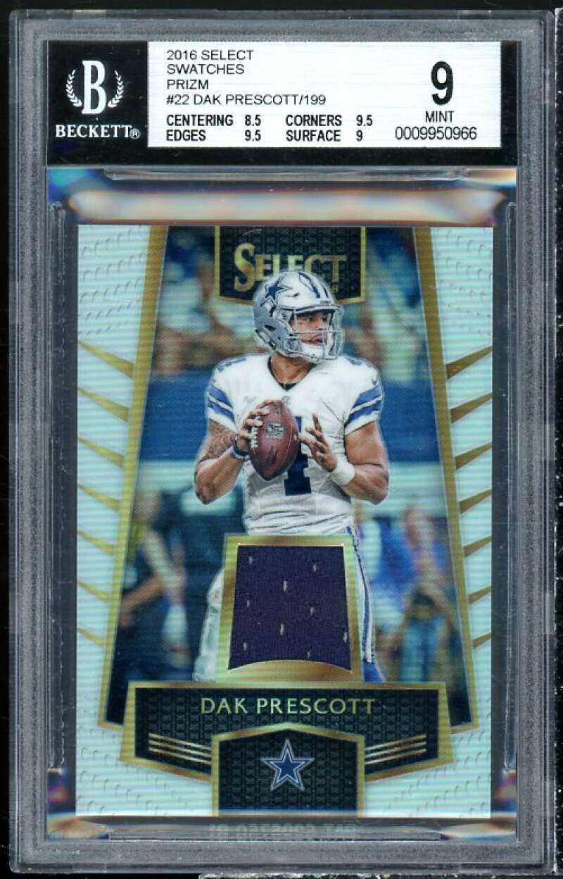 Dak Prescott Rookie Card 2016 Select Swatches Prizm #22 BGS 9 (8.5 9.5 9.5 9) Image 1