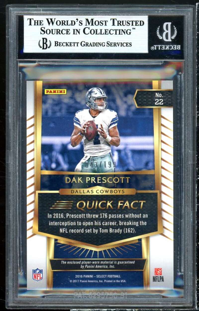 Dak Prescott Rookie Card 2016 Select Swatches Prizm #22 BGS 9 (8.5 9.5 9.5 9) Image 2