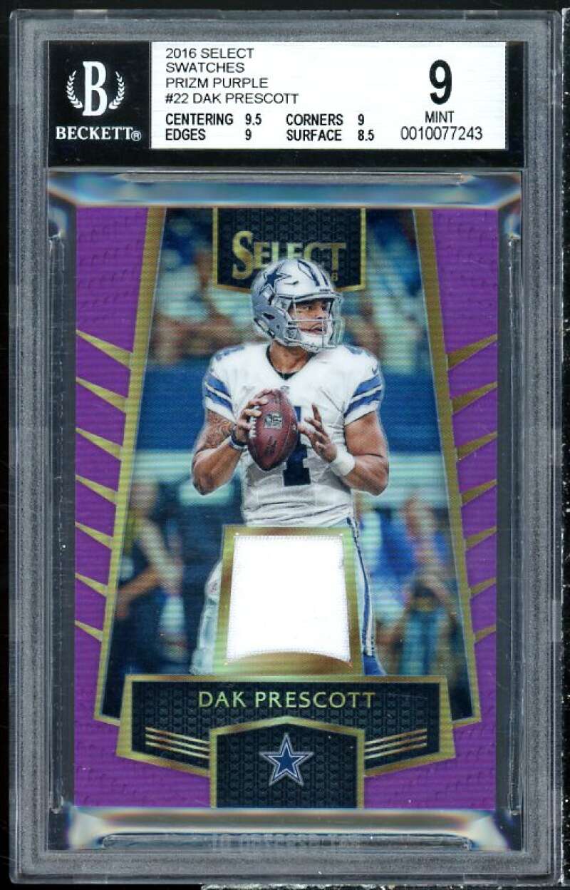 Dak Prescott Rookie 2016 Select Swatches Prizm Purple #22 BGS 9 (9.5 9 9 8.5) Image 1