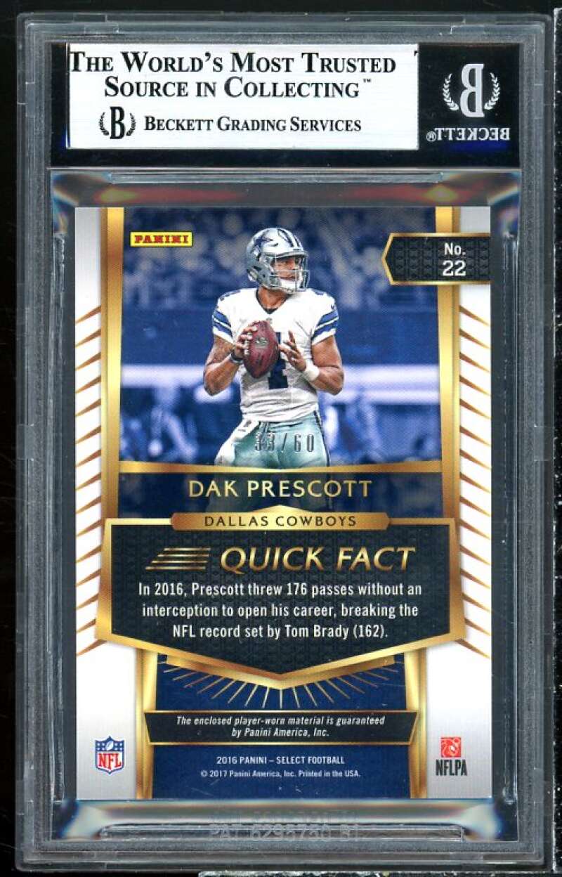 Dak Prescott Rookie 2016 Select Swatches Prizm Purple #22 BGS 9 (9.5 9 9 8.5) Image 2