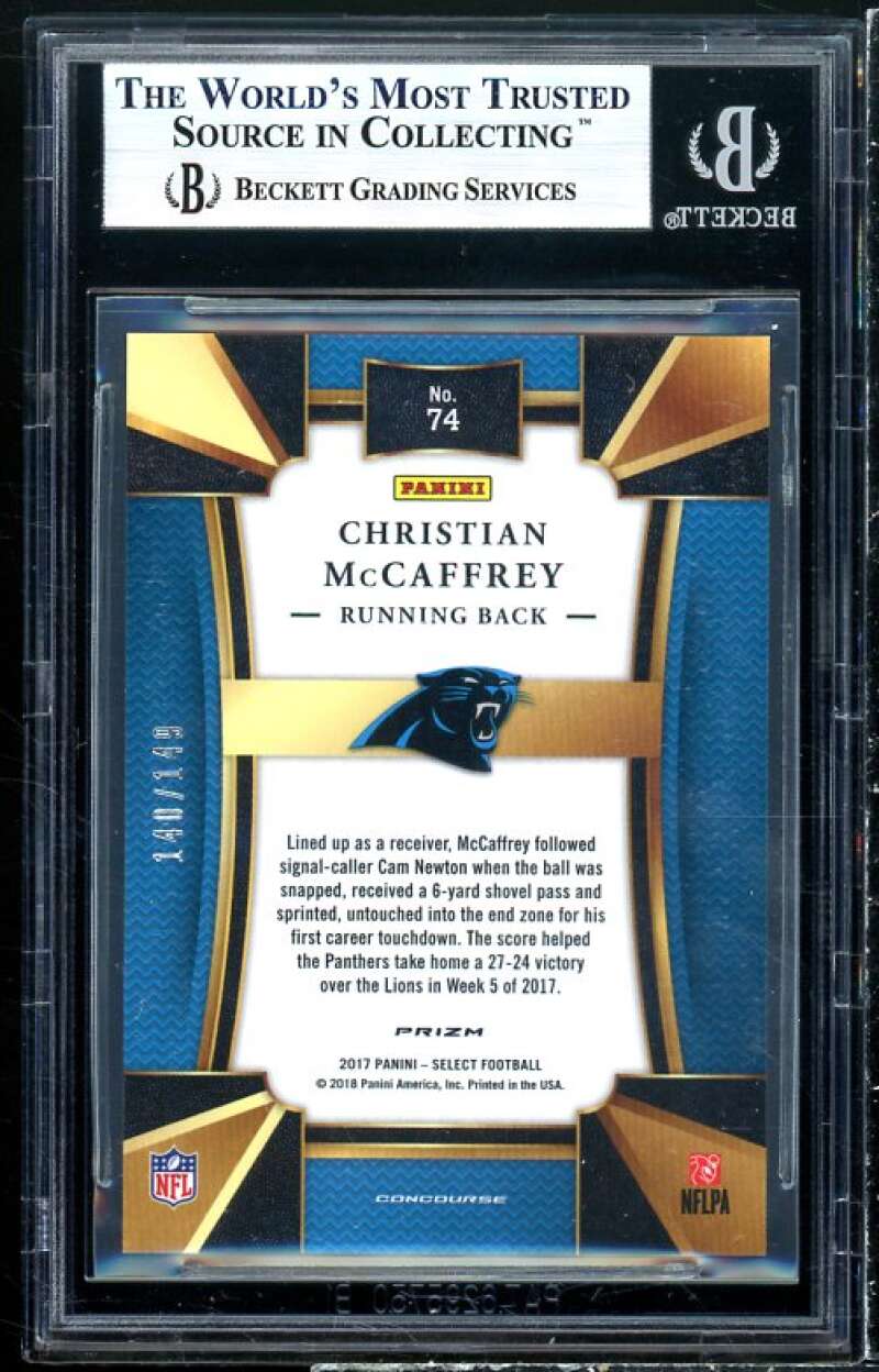 Christian McCaffrey Rookie Card 2017 Select Prizm Blue #74 BGS 9 (9 9.5 9.5 9) Image 2