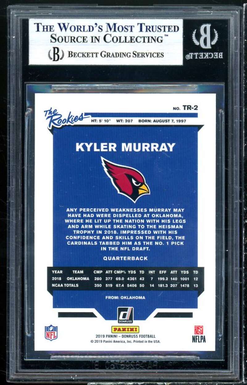 Kyler Murray Rookie Card 2019 Donruss The Rookies #2 BGS 9 (9 9.5 9.5 8.5) Image 2