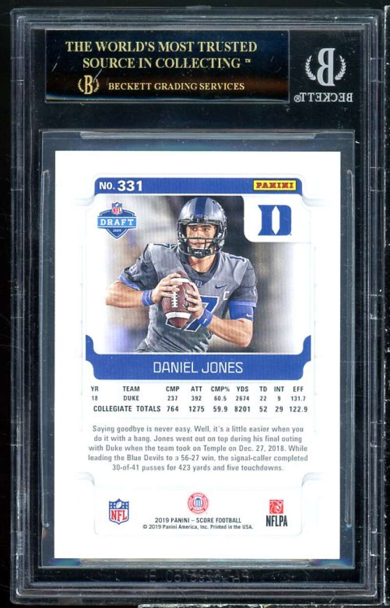 Daniel Jones Rookie Card 2019 Score #331 (PRISTINE BLACK) BGS 10 Image 2