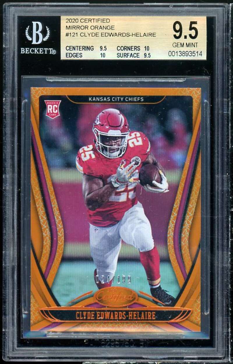 Clydes Edwards-Helaire Rookie 2020 Certified Mirror Orange #121 (pop 2) BGS 9.5 Image 1