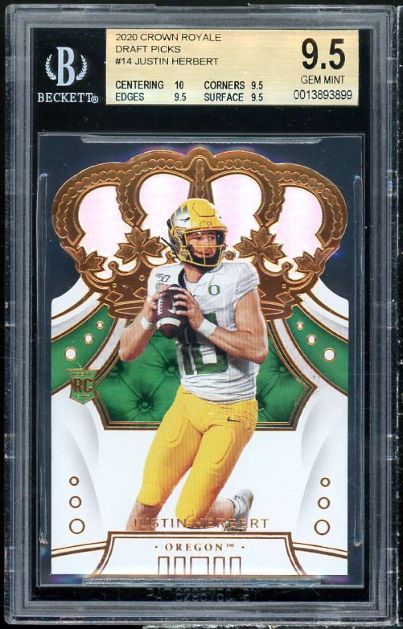 Justin Herbert Rookie Card 2020 Crown Royale DP #14 BGS 9.5 (10 9.5 9.5 9.5) Image 1