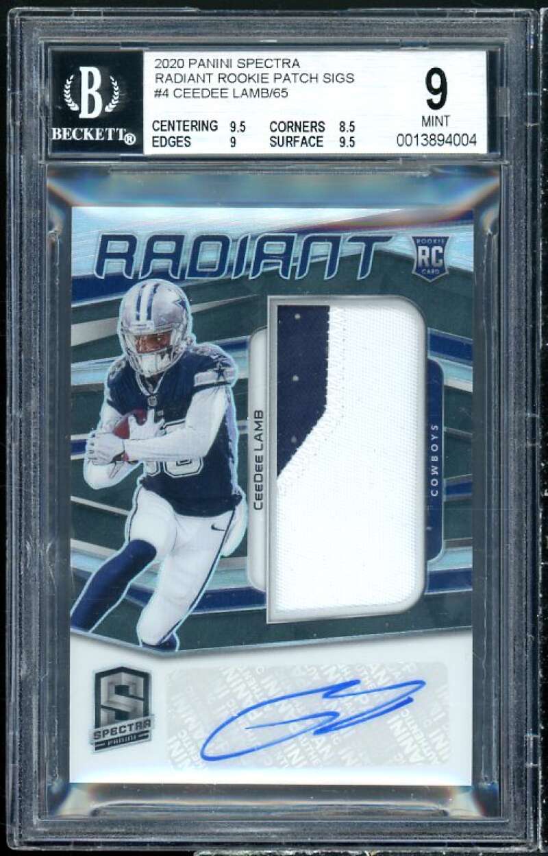 CeeDee Lamb Rookie Card 2020 Panini Spectra Radiant Rookie Patch Sigs #4 BGS 9 Image 1