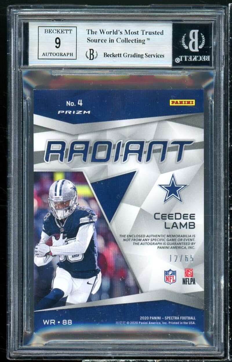 CeeDee Lamb Rookie Card 2020 Panini Spectra Radiant Rookie Patch Sigs #4 BGS 9 Image 2