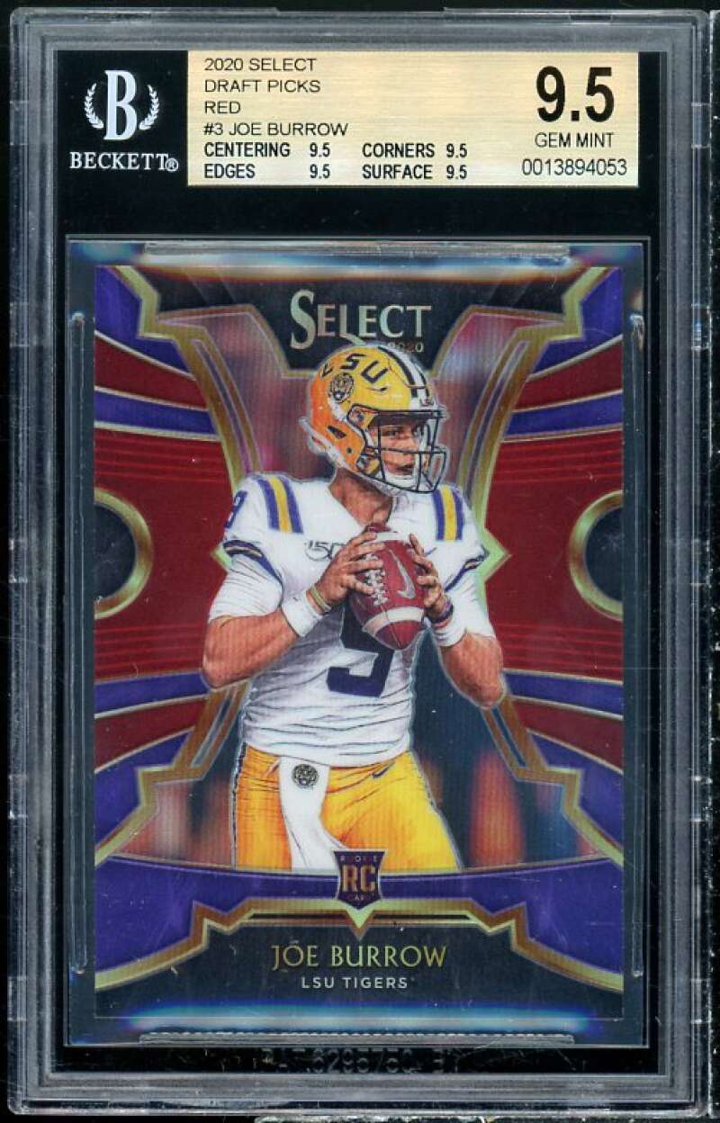 Joe Burrow Rookie Card 2020 Select Draft Picks Red #3 BGS 9.5 (9.5 9.5 9.5 9.5) Image 1