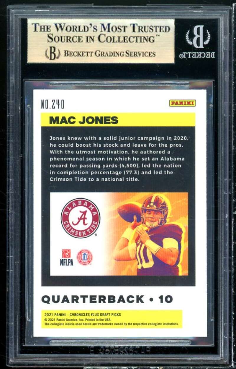 Mac Jones Rookie Card 2021 Panini Chronicles Draft Picks Flux #240 BGS 9.5 Image 2