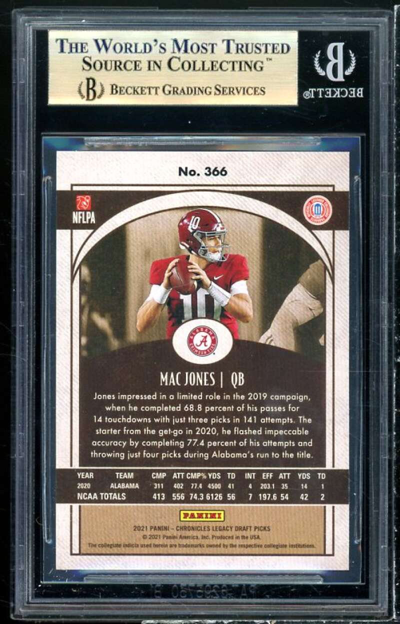 Mac Jones Rookie 2021 Panini Chronicles Draft Picks Legacy Rookies #366 BGS 9.5 Image 2