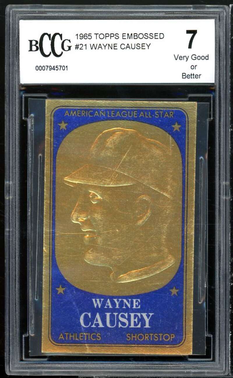 Wayne Causey Card 1965 Topps Embossed #21 BGS BCCG 7 Image 1