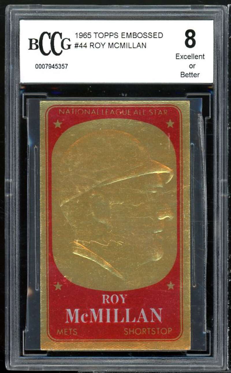 Roy Mcmillan Card 1965 Topps Embossed #44 BGS BCCG 8 Image 1