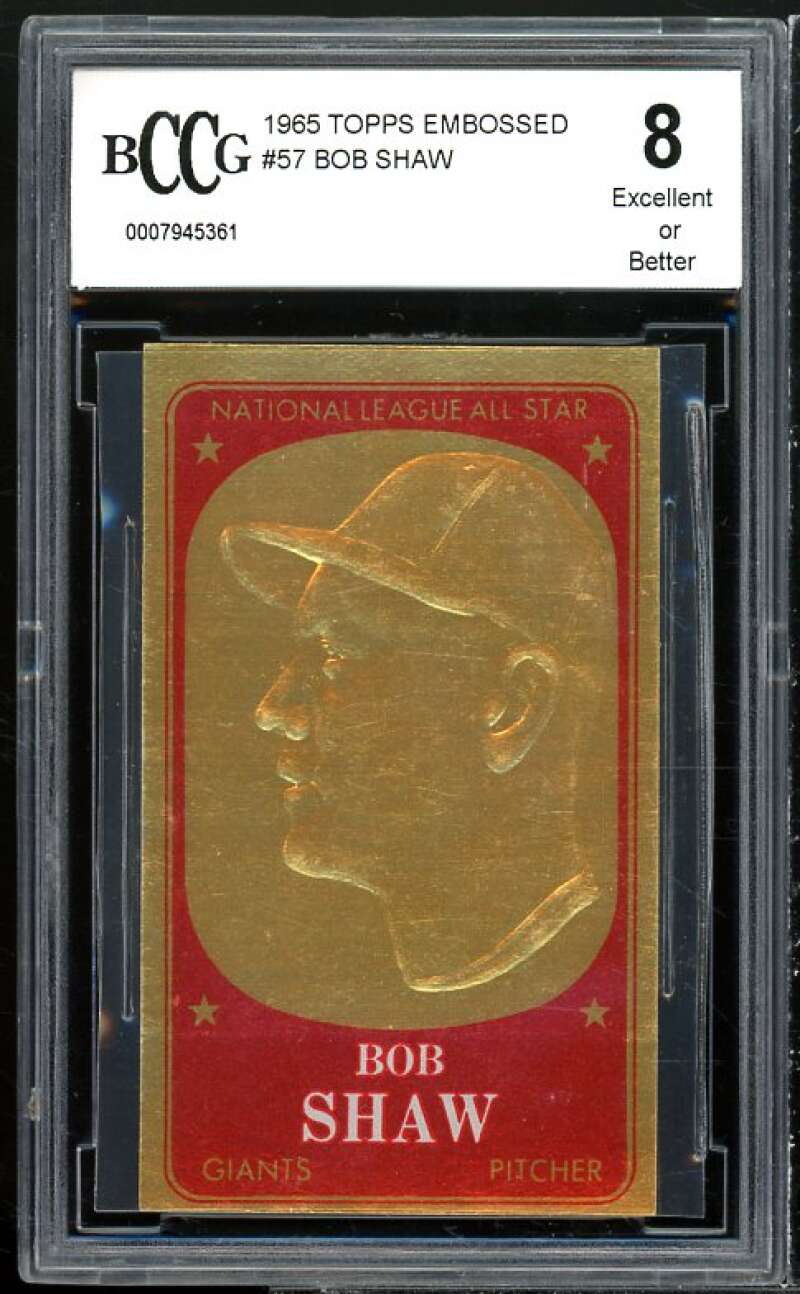 Bob Shaw Card 1965 Topps Embossed #57 BGS BCCG 8 Image 1