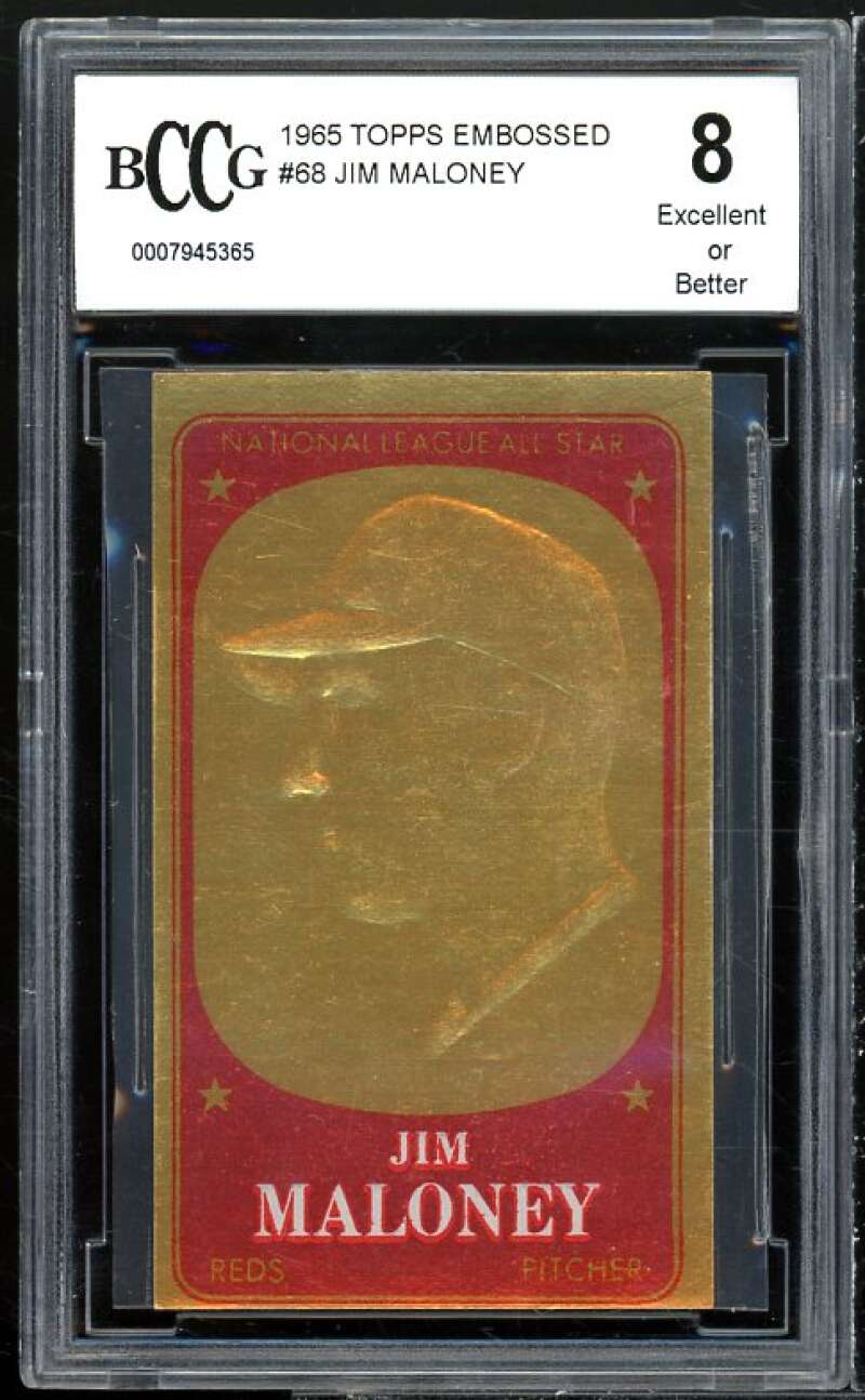 Jim Maloney Card 1965 Topps Embossed #68 BGS BCCG 8 Image 1