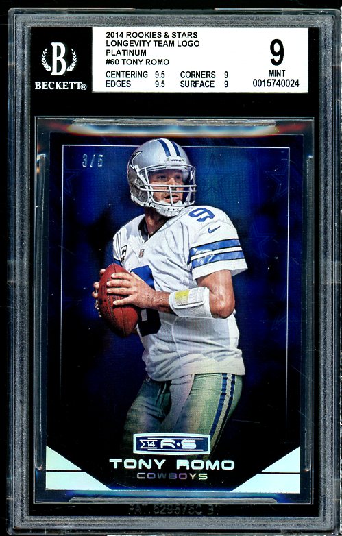 Tony Romo 2014 Rookies Stars Longevity Team Logo Platinum #60 (ser 3/5) BGS 9 Image 1